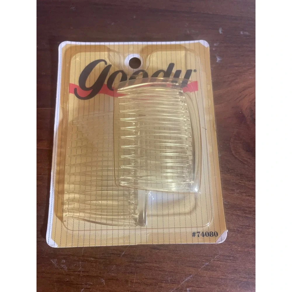 Vintage 1989 Goody Kant-Slip Side Combs Medium Amber Yellow 2pc Set 74080 USA